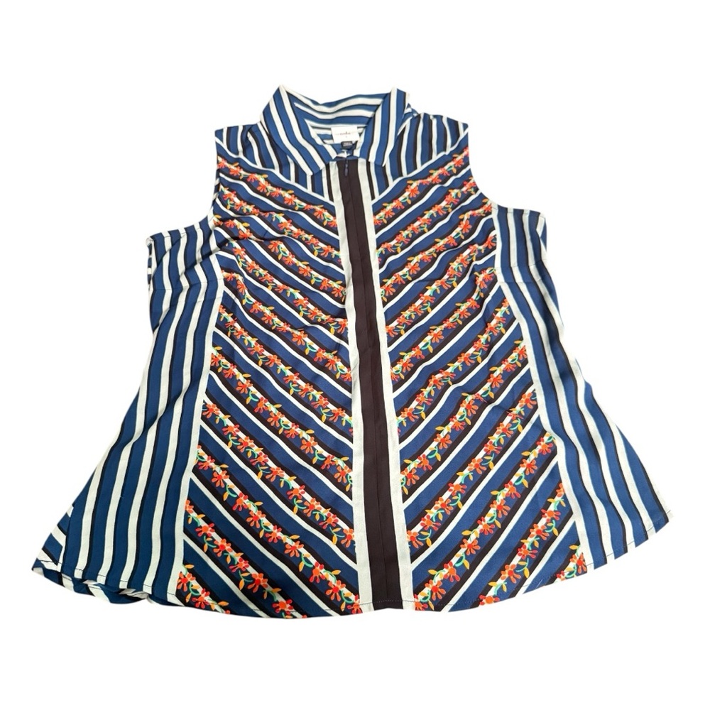 Cabi Floral and Striped Sleeveless Blouse Mixed Print